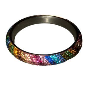 VTG Rainbow Striped Crystal Bangle Bracelet 8” Inside - EUC